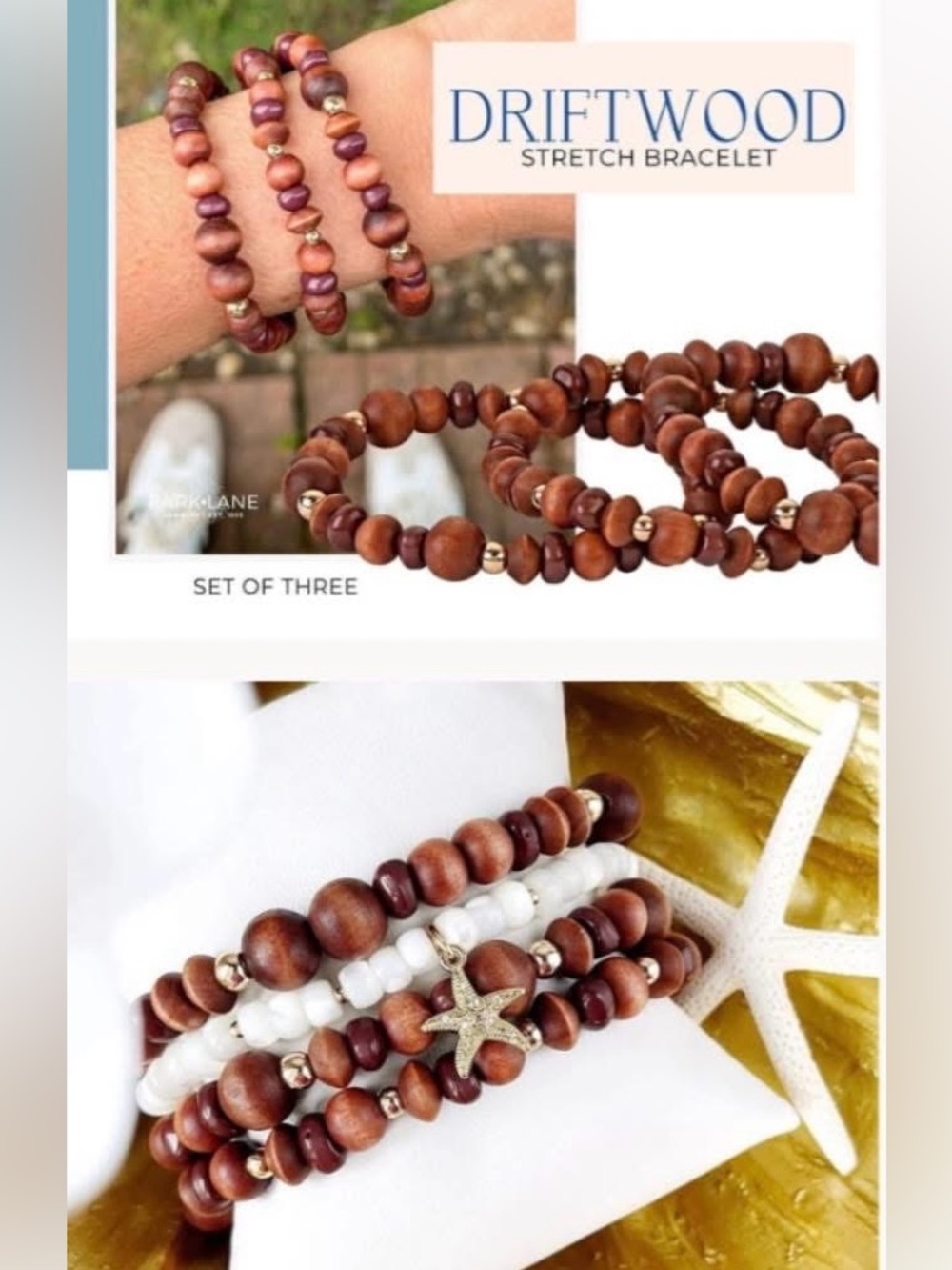 Park Lane DRIFTWOOD Wooden Bead Stretch Bracelet Set of 3 NWT